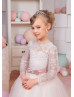Ivory And Blush Pink Lace Tulle V Back Beaded Flower Girl Dress Ivory And Blush Pink Lace Tulle V Back Beaded Flower Girl Dress